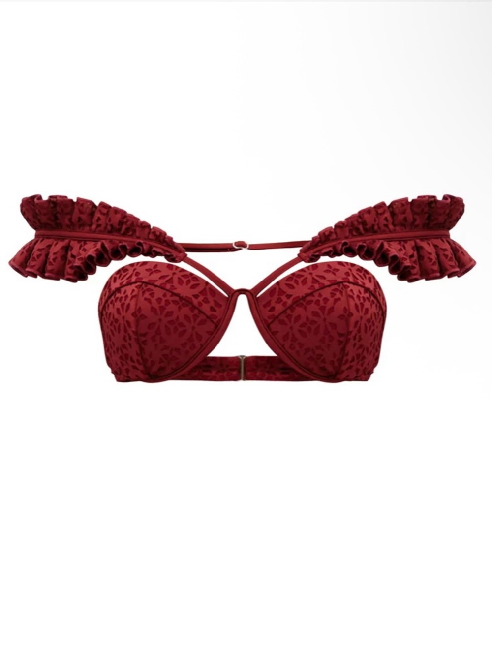 Andrea Iyamah Burgundy Floral Ruffle Strap Swim Bra